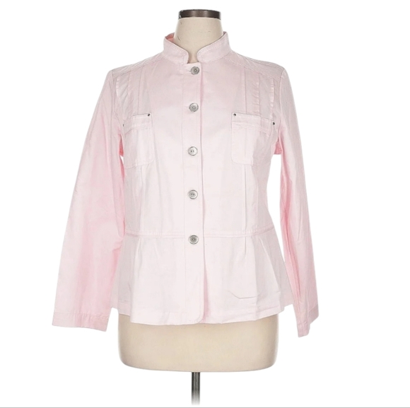 Christopher & Banks Pale Pink Peplum Button Down 100% Cotton Jacket Size X - Picture 1 of 9